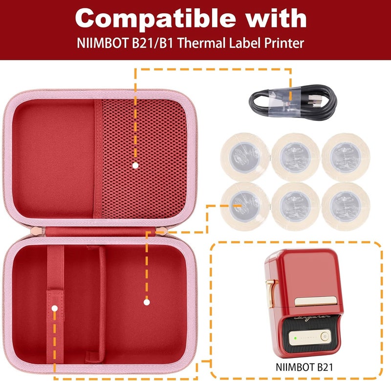 Baval Label Printer Case Compatible with NIIMBOT B21/B1 Label Maker Thermal Label Printer and 2 inch Label Paper(Red Case) - Image 3
